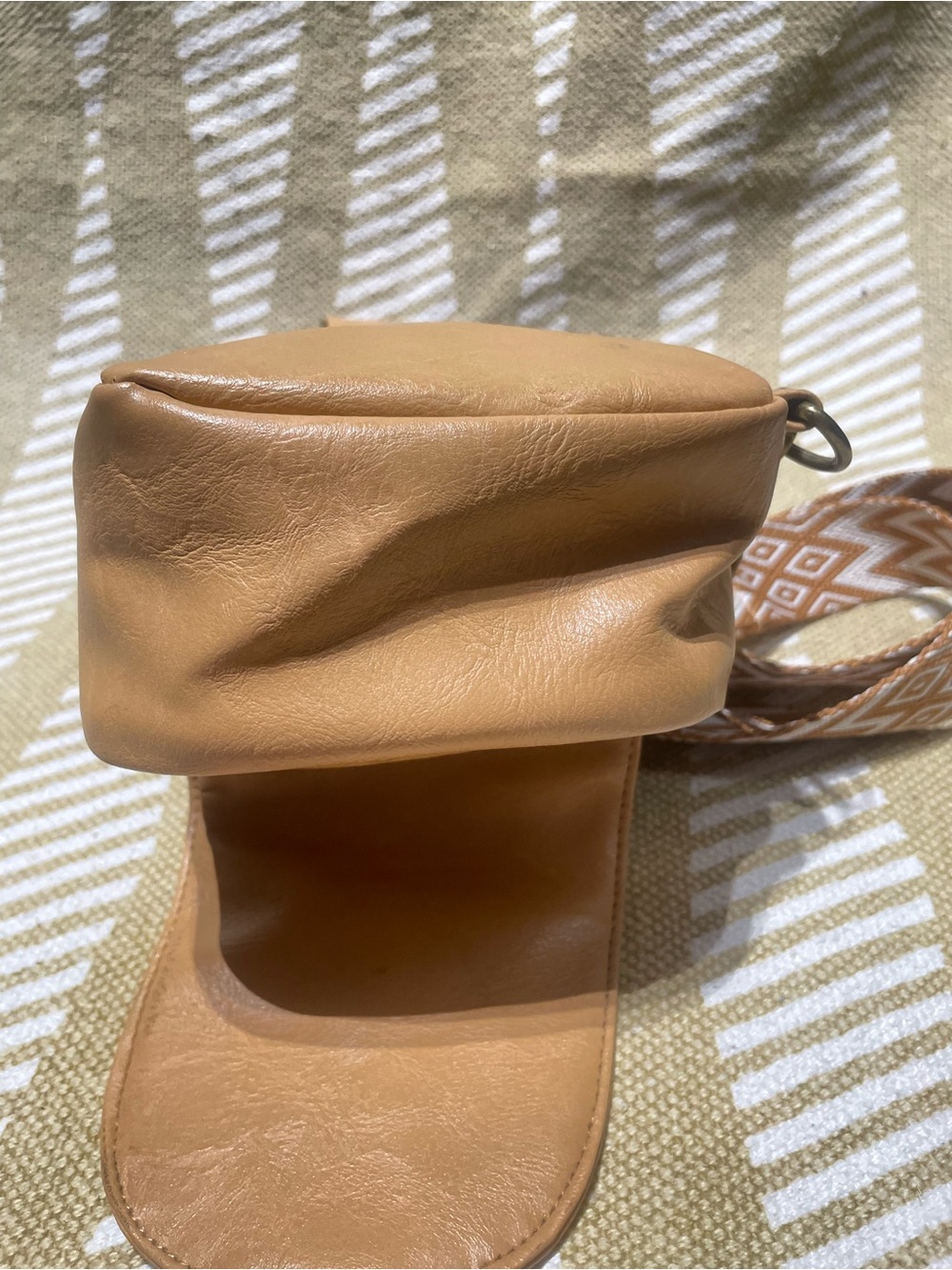Tan Crossbody Sling Bag with Patterned Strap - Picture 13 of 16
